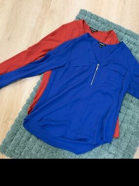 Set of 2 Express long sleeve zipper chest 90’s coral & blue blouse set XS